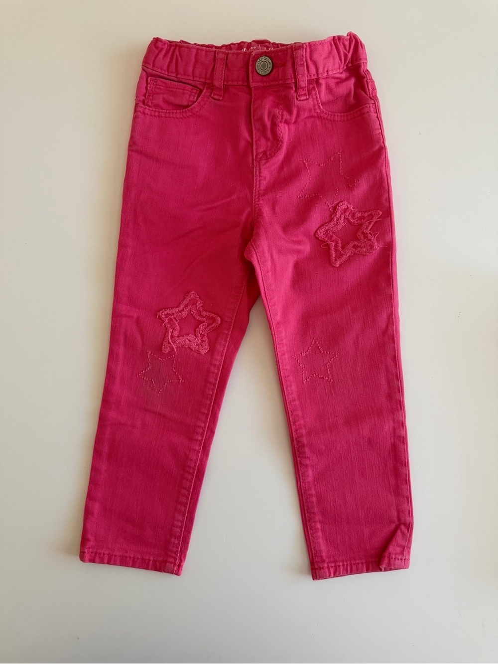 Baby GAP Girls 4 Yrs Girlfriend Denim Pant, Hot Pink with Star Stitching